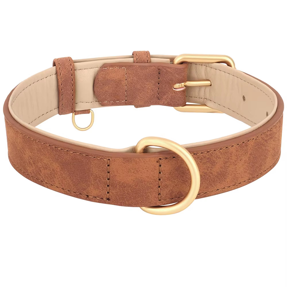 Durable Dog Collar Leather Dogs Collars Soft Padded Pet Pitbull Necklace Adjustable for Small Medium Large Dogs Pug Pet Products