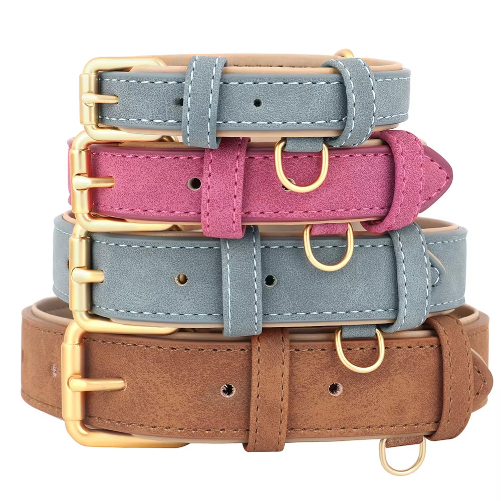 Durable Dog Collar Leather Dogs Collars Soft Padded Pet Pitbull Necklace Adjustable for Small Medium Large Dogs Pug Pet Products