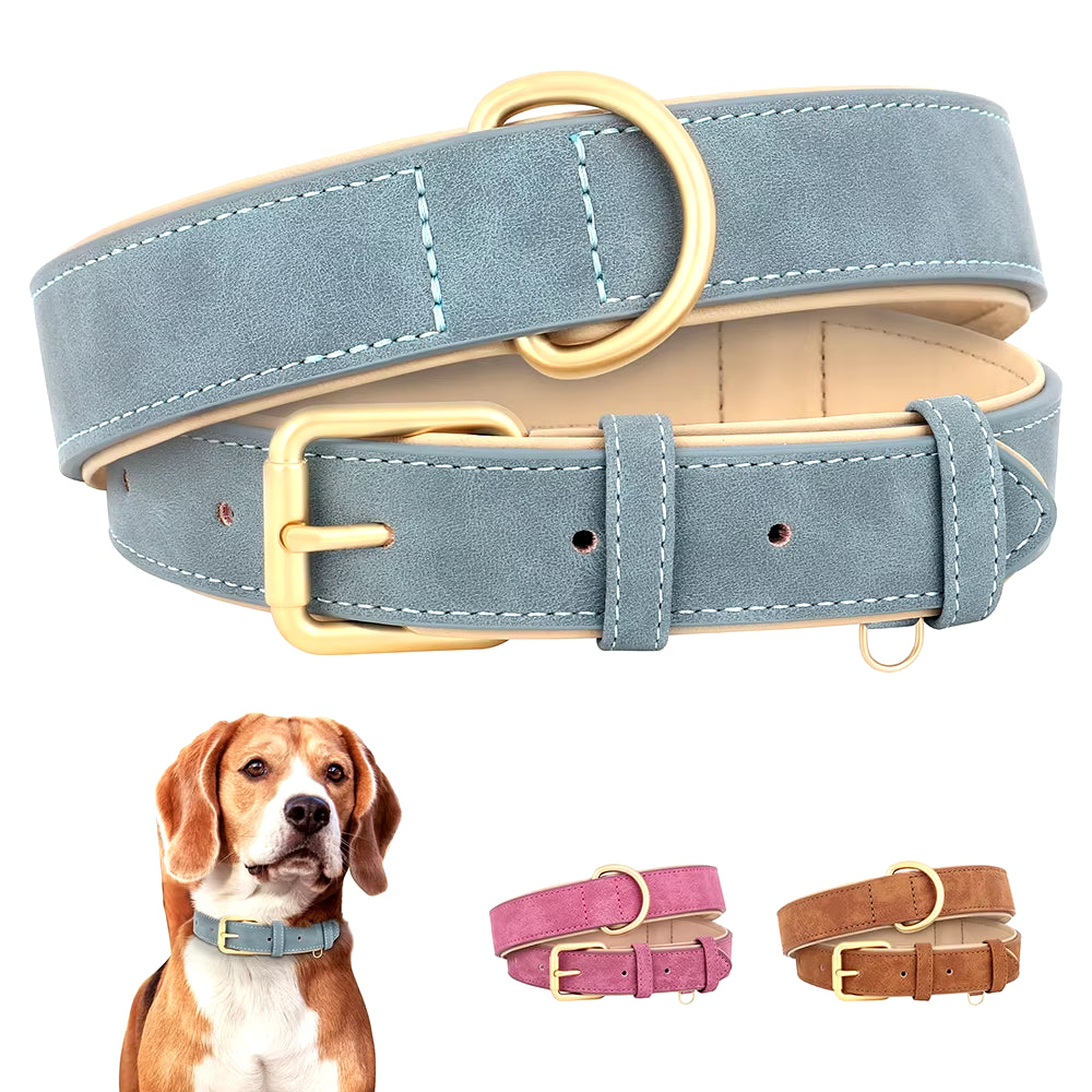 Durable Dog Collar Leather Dogs Collars Soft Padded Pet Pitbull Necklace Adjustable for Small Medium Large Dogs Pug Pet Products